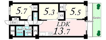 デラシオン御室 3LDK、価格2390万円、専有面積67.1m<sup>2</sup>、バルコニー面積6.6m<sup>2</sup> 