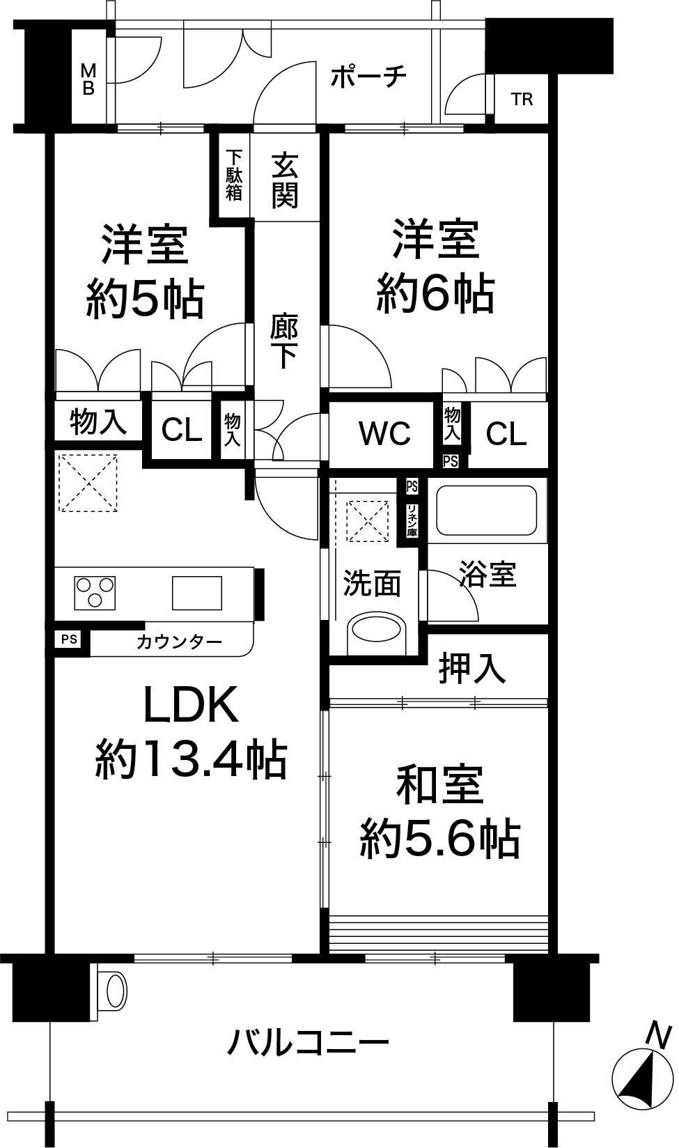 【当社売主】　リフォーム済　ペットＯＫ（条件有）　コスモ六甲ガーデンフ 3LDK、価格4480万円、専有面積67.43m<sup>2</sup>、バルコニー面積12.6m<sup>2</sup> 