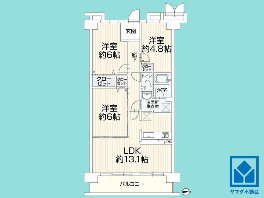 ディオ・フェルティ丹波橋左芳館 3LDK、価格2450万円、専有面積64.9m<sup>2</sup>、バルコニー面積8.85m<sup>2</sup> 