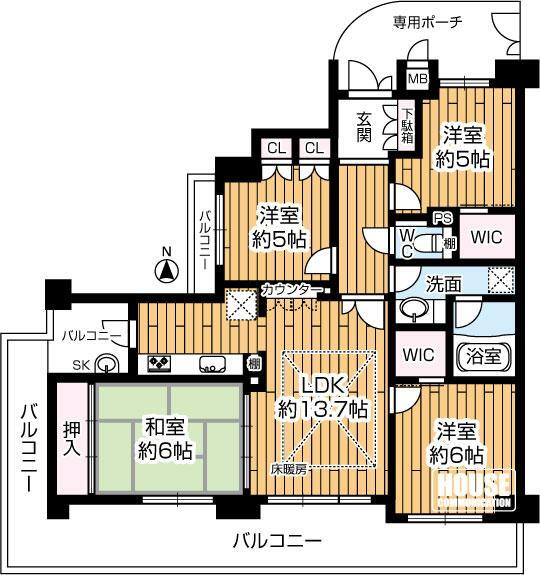 エスリード東花園 6階 4LDK 物件詳細