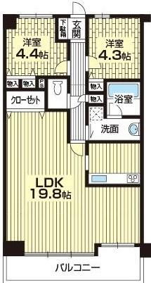 エリオス東大阪 2LDK、価格1990万円、専有面積62.96m<sup>2</sup>、バルコニー面積10.29m<sup>2</sup> 全室収納付きの2LDK　見晴らしの良い南向きバルコニー　明るく開放的な一邸