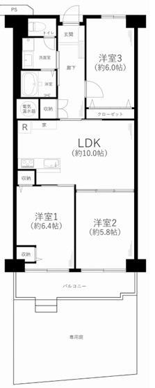 御幣島スカイハイツ 3LDK、価格1698万円、専有面積66.8m<sup>2</sup>、バルコニー面積7.41m<sup>2</sup> 広々とした専用庭付きのお部屋です！