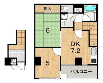 ルミエール西京極 2DK、価格1190万円、専有面積47.44m<sup>2</sup>、バルコニー面積5.32m<sup>2</sup> 