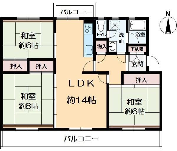 新多聞第三住宅 3LDK、価格590万円、専有面積79.13m<sup>2</sup>、バルコニー面積19.68m<sup>2</sup> 