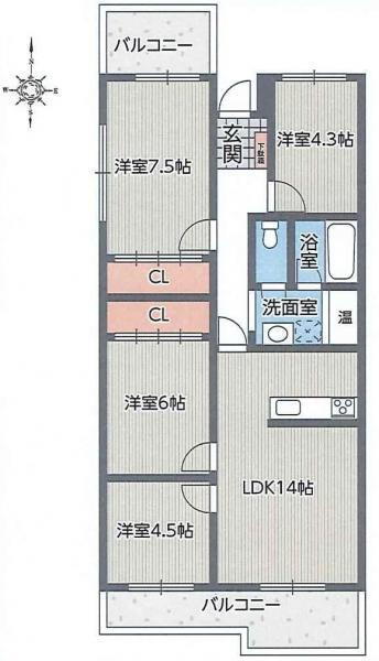 千里山田コーポラスＡ棟 4階 4LDK 物件詳細