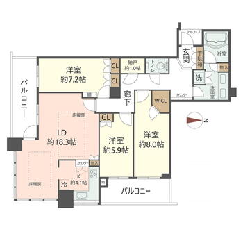 ～ジオタワー宝塚ＥＡＳＴ～　２５階　パノラマ眺望の東南角住戸 3LDK+S（納戸）、価格7200万円、専有面積103.27m<sup>2</sup>、バルコニー面積18.95m<sup>2</sup> 【間取】専有面積：103.27m<sup>2</sup>の3SLDK　東南角住戸につき、陽当り・通風・眺望良好です