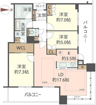 ジオタワー宝塚ＥＡＳＴ 3LDK、価格5000万円、専有面積88.9m<sup>2</sup>、バルコニー面積24.96m<sup>2</sup> 専有面積約88m<sup>2</sup>　3LDKの間取りすぁう♪