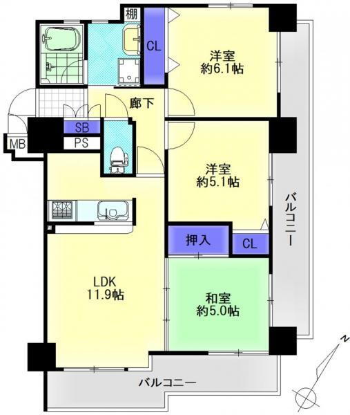 エクセルシティ兵庫大開通 6階 3LDK 物件詳細