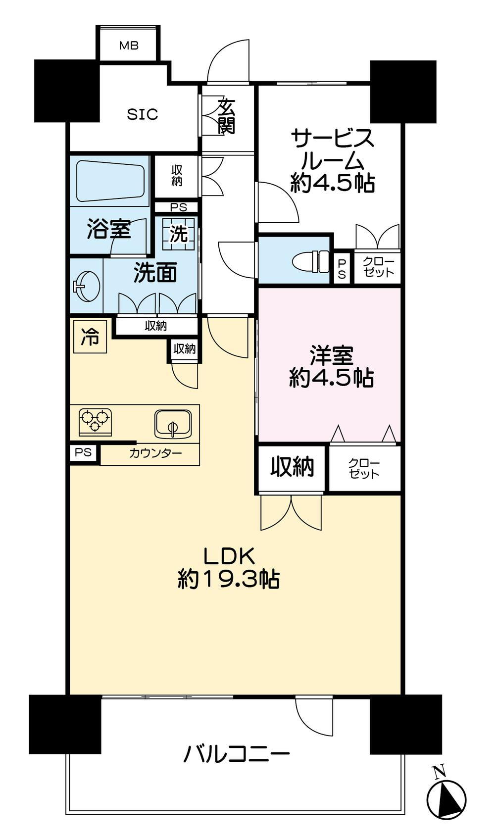 レーベン松山一番町ザタワー 1LDK+S（納戸）、価格3680万円、専有面積66.55m<sup>2</sup>、バルコニー面積12m<sup>2</sup> 