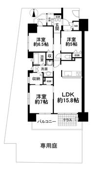 ロイヤルガーデンシティ高砂 3LDK、価格3480万円、専有面積77.28m<sup>2</sup>、バルコニー面積14.68m<sup>2</sup> 間取り