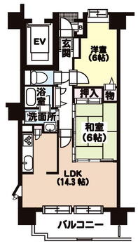 ジョイフルプラザ天山 2LDK、価格1290万円、専有面積61.19m<sup>2</sup>、バルコニー面積9.21m<sup>2</sup> 