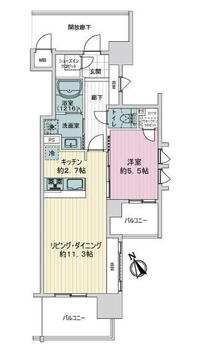 ソシオ　ザ・プライド新白島 1LDK、価格3980万円、専有面積47.84m<sup>2</sup>、バルコニー面積10.74m<sup>2</sup> 