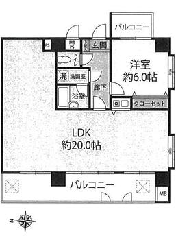 ライオンズステーションズプラザ広島 1LDK、価格1880万円、専有面積78m<sup>2</sup>、バルコニー面積19.24m<sup>2</sup> 