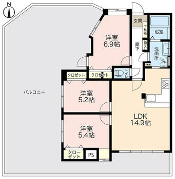 ダイアパレス宇品西弐番館 3LDK、価格3780万円、専有面積75.17m<sup>2</sup>、バルコニー面積73m<sup>2</sup> 間取り図