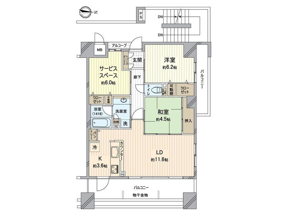 アルファステイツ桃太郎大通り 2LDK+S、価格4180万円、専有面積69.72m<sup>2</sup>、バルコニー面積20.24m<sup>2</sup> 眺望の良い最上階の北東角部屋。便利な全居室収納スペース付の2SLDKです。