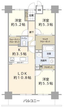 アルファスマート矢賀 3LDK、価格3780万円、専有面積70.83m<sup>2</sup>、バルコニー面積9.45m<sup>2</sup> 