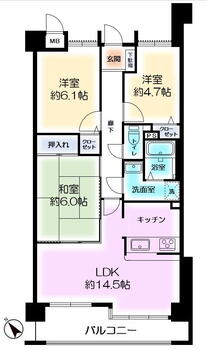 デュオ下深川駅前 3LDK、価格1990万円、専有面積68.27m<sup>2</sup>、バルコニー面積8.16m<sup>2</sup> 令和6年3月末リフォーム済み　ファミリーにお勧めの3LDK　（建具新規交換、 LEDシーリングライト新規取付、LEDセンサーライト・ダウンライト新規設置、カーテンレール交換、…