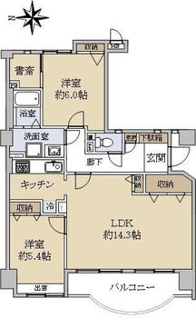 ヒューマンズプラザ青崎 2LDK、価格2290万円、専有面積69.26m<sup>2</sup>、バルコニー面積8.98m<sup>2</sup> 