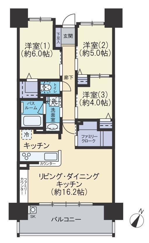 ヴェルディ海田グランデ 3LDK、価格3500万円、専有面積70.34m<sup>2</sup>、バルコニー面積12m<sup>2</sup> 快適な暮らしを想像できるワクワクする間取り。開放感とすっきり整うお部屋で新生活をはじめませんか。