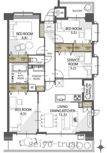 ☆ライオンズマンション楽々園第３☆ 3LDK+S（納戸）、価格2890万円、専有面積80.28m<sup>2</sup>、バルコニー面積21.2m<sup>2</sup> 