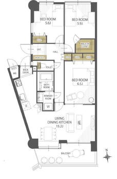 ＿ダイアパレス海田＿【リノベ済】 3LDK+S（納戸）、価格2590万円、専有面積74.52m<sup>2</sup>、バルコニー面積10.6m<sup>2</sup> 15.2LDK、5.6洋、5.9洋、6.5洋、ウォークインクローゼット