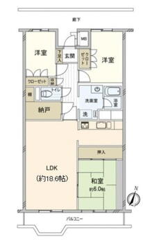 イトーピア己斐マンション 3LDK、価格650万円、専有面積89.25m<sup>2</sup>、バルコニー面積9.59m<sup>2</sup> 間取り