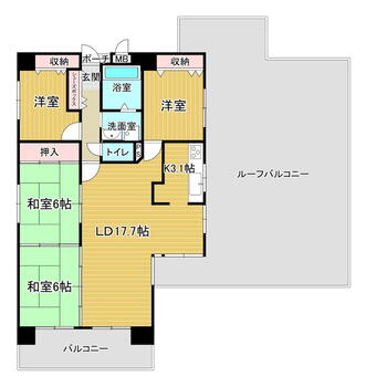 クリーンピア松江・奥谷　５０１号室 4LDK、価格2100万円、専有面積85.06m<sup>2</sup>、バルコニー面積8.71m<sup>2</sup> 大変広いルーフバルコニーがこの物件の特徴です。特別感がありますね♪