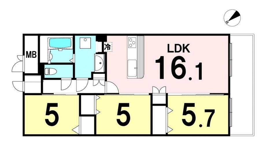 ポレスター広島 3LDK、価格2890万円、専有面積65.03m<sup>2</sup>、バルコニー面積9.6m<sup>2</sup> 