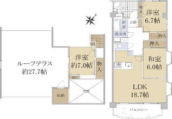 朝日プラザ倉敷ミレニアム 3LDK、価格1970万円、専有面積92.59m<sup>2</sup>、バルコニー面積26.55m<sup>2</sup> 