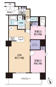 アイレスト袋町 2LDK、価格6380万円、専有面積63.37m<sup>2</sup>、バルコニー面積10.54m<sup>2</sup> 