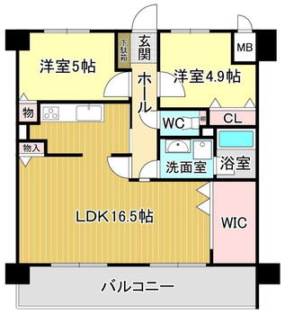 もみじマンションコンセール一の宮 2LDK、価格880万円、専有面積64.68m<sup>2</sup>、バルコニー面積11.97m<sup>2</sup> 