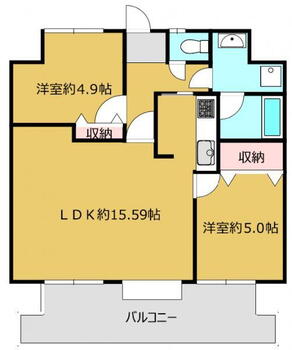 シティマンション八代緑町 3DK、価格1169万円、専有面積54.31m<sup>2</sup>、バルコニー面積14.91m<sup>2</sup> 【間取り図】間取変更を行い、2LDKへと生まれ変わりました。