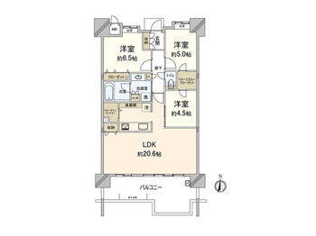 ＴＨＥ　ＴＯＳＵ　ＴＯＷＥＲ　ＴＷＥＮＴＹ 3LDK、価格4300万円、専有面積80.47m<sup>2</sup>、バルコニー面積17.6m<sup>2</sup> 間取図