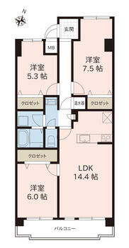 コープ野村水前寺６０３号 3LDK、価格898万円、専有面積72.04m<sup>2</sup>、バルコニー面積10.11m<sup>2</sup> 