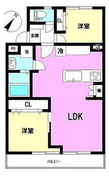 エメラルドマンション東那珂 2LDK、価格1420万円、専有面積58.02m<sup>2</sup>、バルコニー面積7.02m<sup>2</sup> 