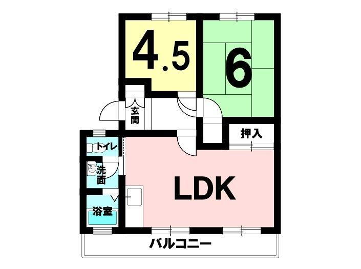 三和コーポ５ 2LDK、価格395万円、専有面積44.62m<sup>2</sup> LDKが広く、押し入れもあります。