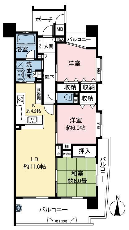 パレスト別府駅前 3LDK、価格4280万円、専有面積75.44m<sup>2</sup>、バルコニー面積20.57m<sup>2</sup> 専有面積75.44m<sup>2</sup>のゆとりのある3LDKです。角住戸につきプライバシーも確保されます。