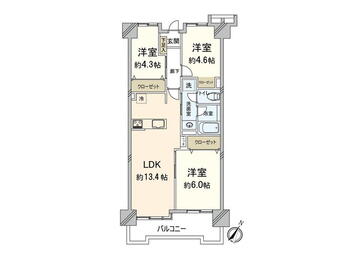 アンピール空港通り一号館 3LDK、価格2490万円、専有面積59.78m<sup>2</sup>、バルコニー面積8.97m<sup>2</sup> 間取図