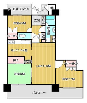 西福岡マリナタウンクレアコースト３番館 3LDK、価格2790万円、専有面積74.43m<sup>2</sup>、バルコニー面積20.05m<sup>2</sup> 最上階で陽当り・眺望良好な開放感あふれるお部屋です♪ 収納が充実しているので居住スペースをスッキリと使えます。玄関ポーチもありプライバシーがしっかり確保されています
