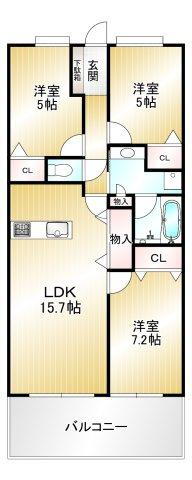 アクロス太宰府パークレジェンド 3LDK、価格1798万円、専有面積70.76m<sup>2</sup>、バルコニー面積12.2m<sup>2</sup> 一部屋一部屋がゆったりです。