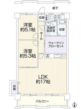 鳥飼リバーハイツ　４０２ 2LDK、価格1870万円、専有面積71.91m<sup>2</sup>、バルコニー面積10.34m<sup>2</sup> 間取り