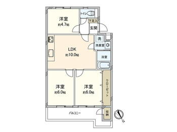 エメラルドマンシヨン東那珂 3LDK、価格1240万円、専有面積58.02m<sup>2</sup>、バルコニー面積7.02m<sup>2</sup> 間取図