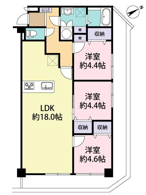 ロワールマンション高宮 3LDK、価格2849万円、専有面積71.43m<sup>2</sup>、バルコニー面積21.38m<sup>2</sup> 