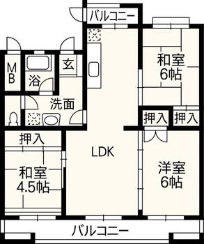 九品寺Ａ団地１号棟 3LDK、価格600万円、専有面積71.85m<sup>2</sup>、バルコニー面積13.57m<sup>2</sup> 