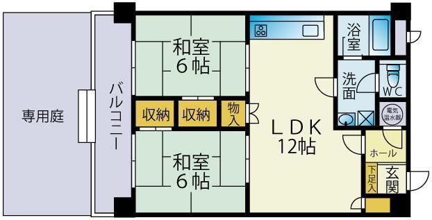 ロワールマンション南福岡 2LDK、価格1390万円、専有面積54.18m<sup>2</sup>、バルコニー面積7.56m<sup>2</sup> 