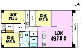 ＭＡＣ久留米コート 3LDK、価格1250万円、専有面積74.14m<sup>2</sup>、バルコニー面積10.6m<sup>2</sup> 