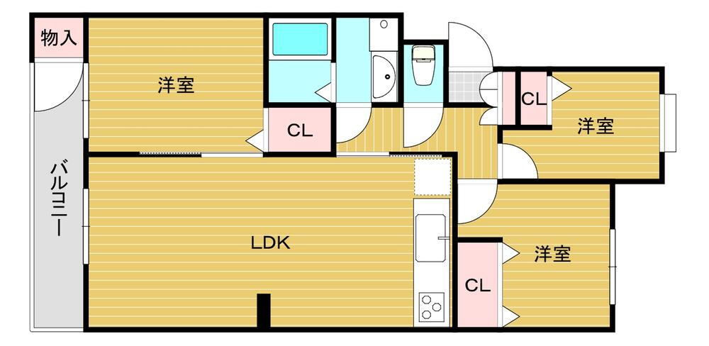 エメラルドマンション赤坂 3LDK、価格890万円、専有面積68.98m<sup>2</sup>、バルコニー面積8.25m<sup>2</sup> オールフローリング、全居室収納付き。