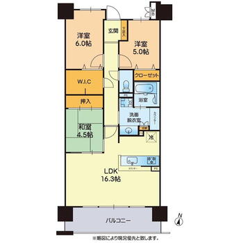 サーパスシティ平成マークテラス 3LDK、価格3150万円、専有面積77.33m<sup>2</sup>、バルコニー面積10.54m<sup>2</sup> 