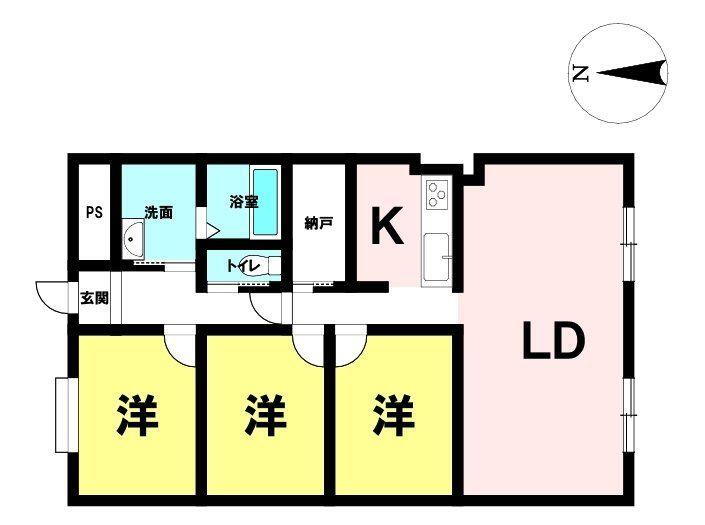 アーバン明治参番館 3LDK+S（納戸）、価格1898万円、専有面積70.58m<sup>2</sup> 広々洋室の3SLDKです♪<BR>納戸もあり収納充実しています！