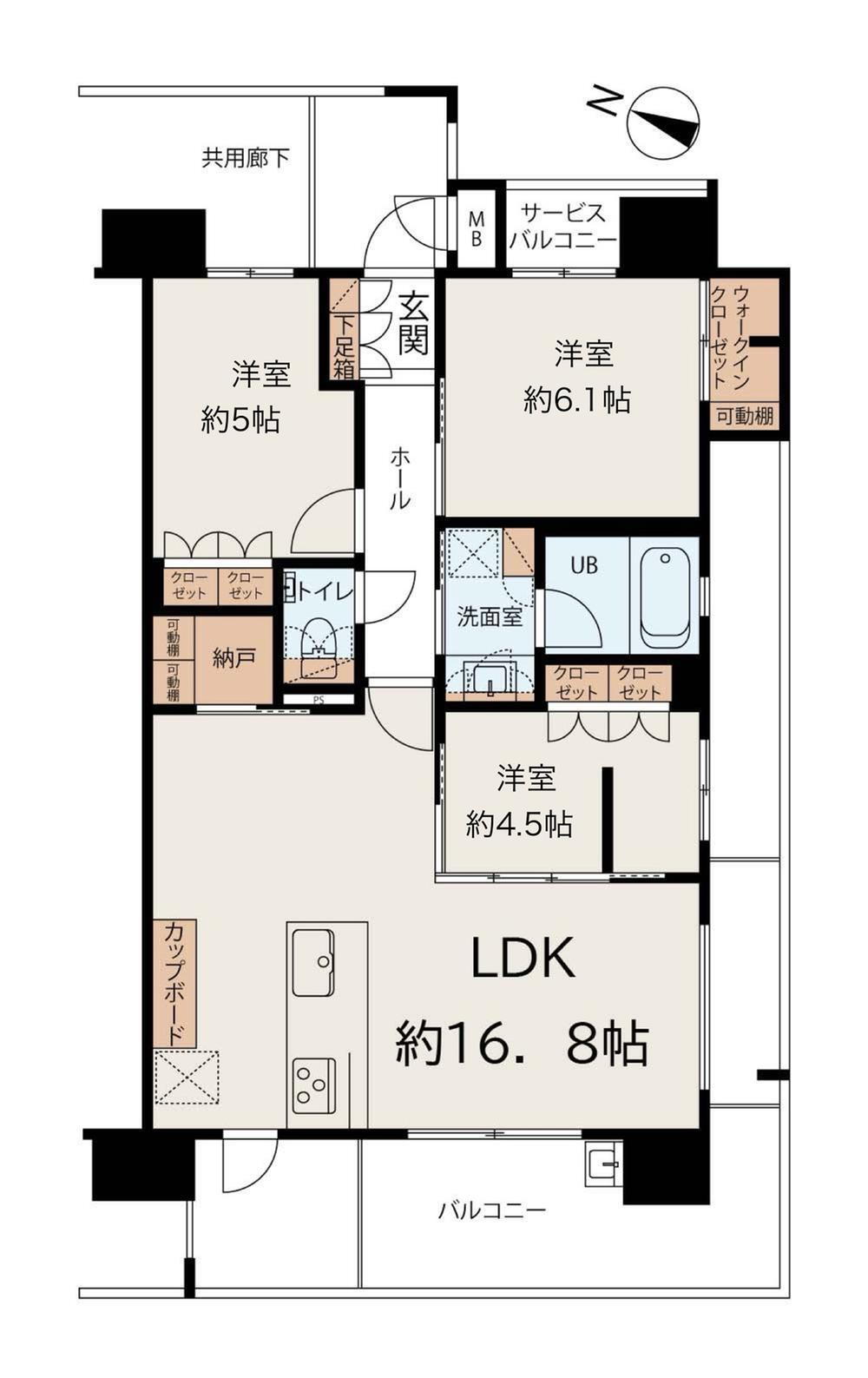 サンパーク白木原レジデンス 3LDK+S（納戸）、価格4700万円、専有面積71.14m<sup>2</sup>、バルコニー面積20.66m<sup>2</sup> 図面と現況が異なる場合は現況を優先させていただきます。